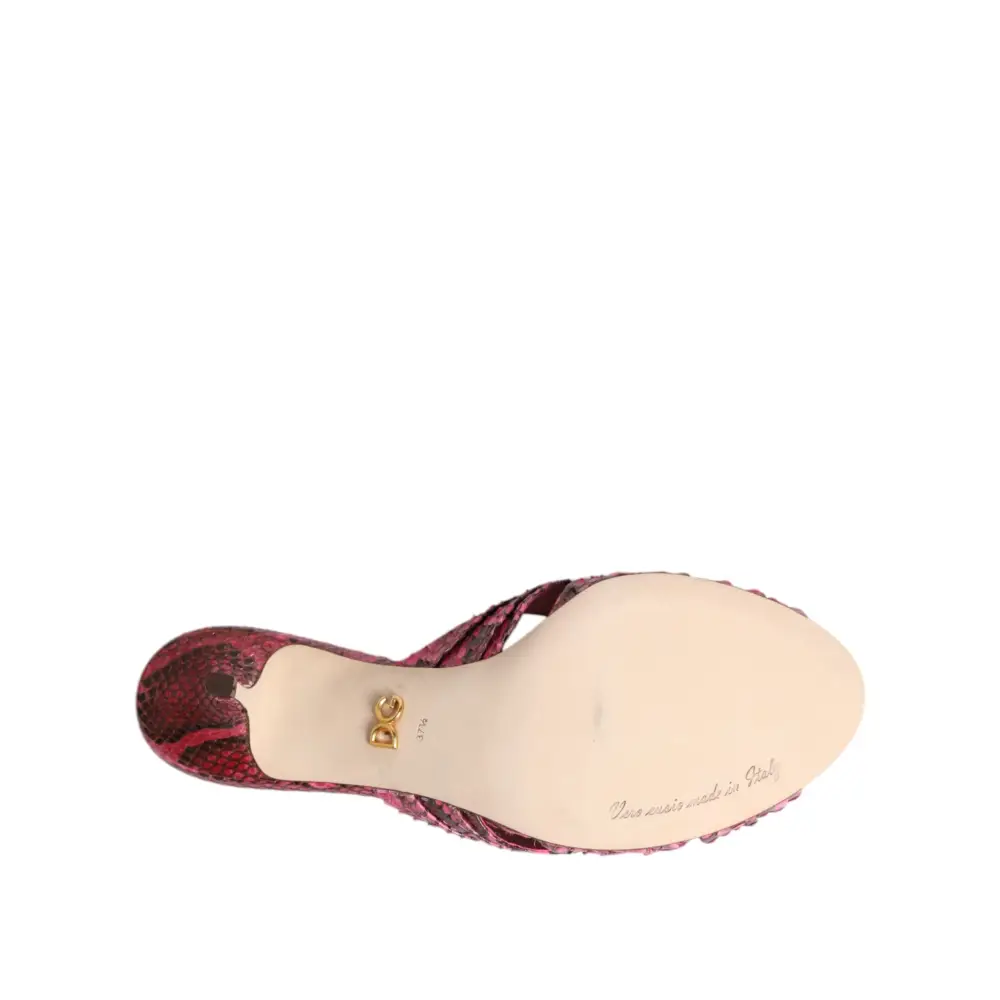 Dolce & Gabbana røde snakeskin læder heels slides sandaler, åbent tå-design