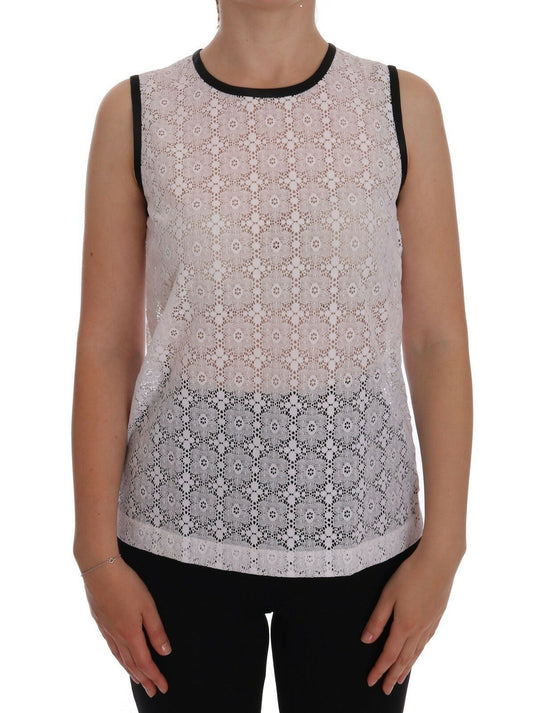Hvid Dolce & Gabbana tanktop i nylon med blomsterblonde