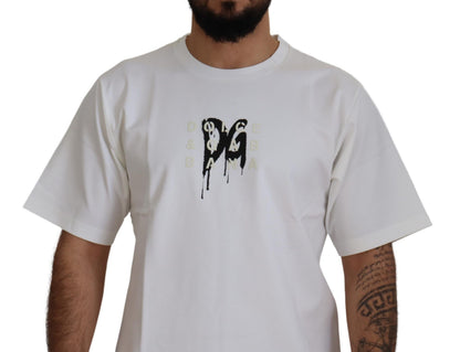 Dolce & Gabbana White Logo Print Cotton Crewneck T-shirt
