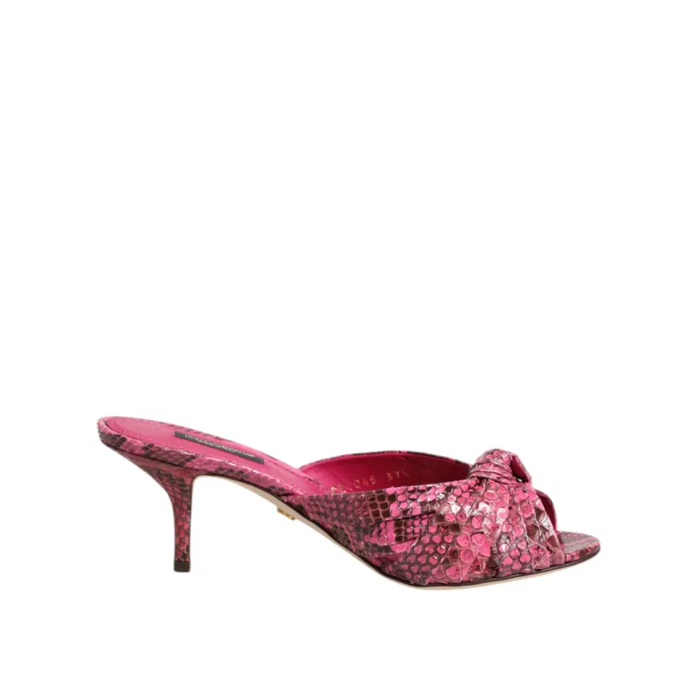 Dolce & Gabbana pink snakeskin læder heels slides med knude