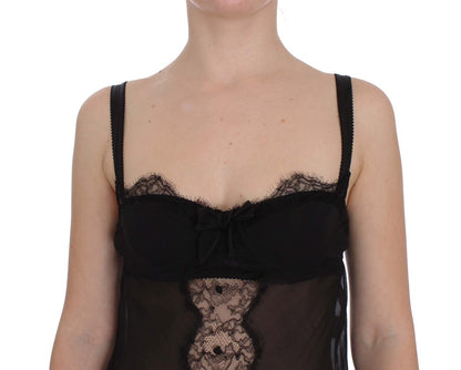 Dolce & Gabbana Black Silk Floral Lace Lingerie Top