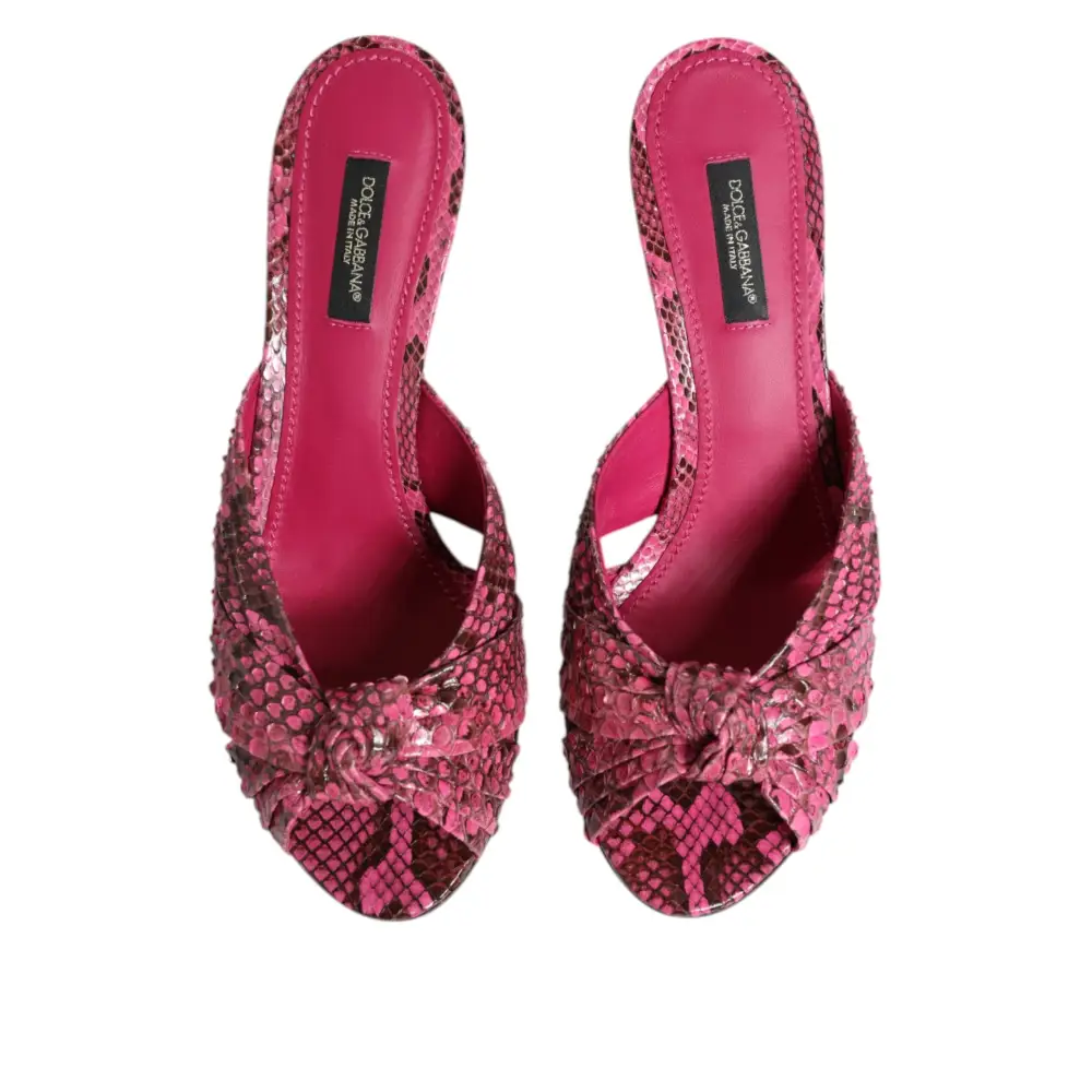 Dolce & Gabbana pink slangelær heels slides med knude og slangeskind