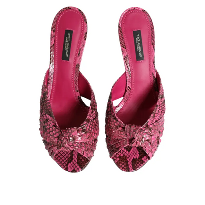 Dolce & Gabbana pink slangelær heels slides med knude og slangeskind
