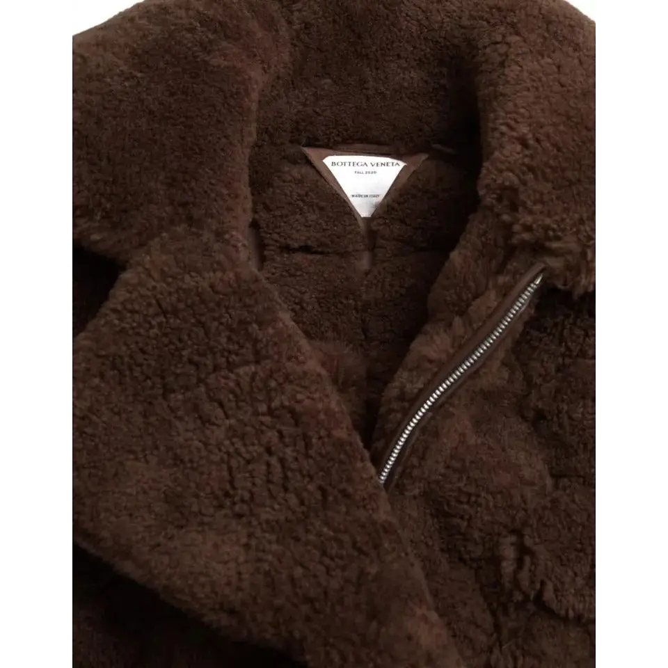 Bottega Veneta brown fur lam shearling coat med sølv lynlås