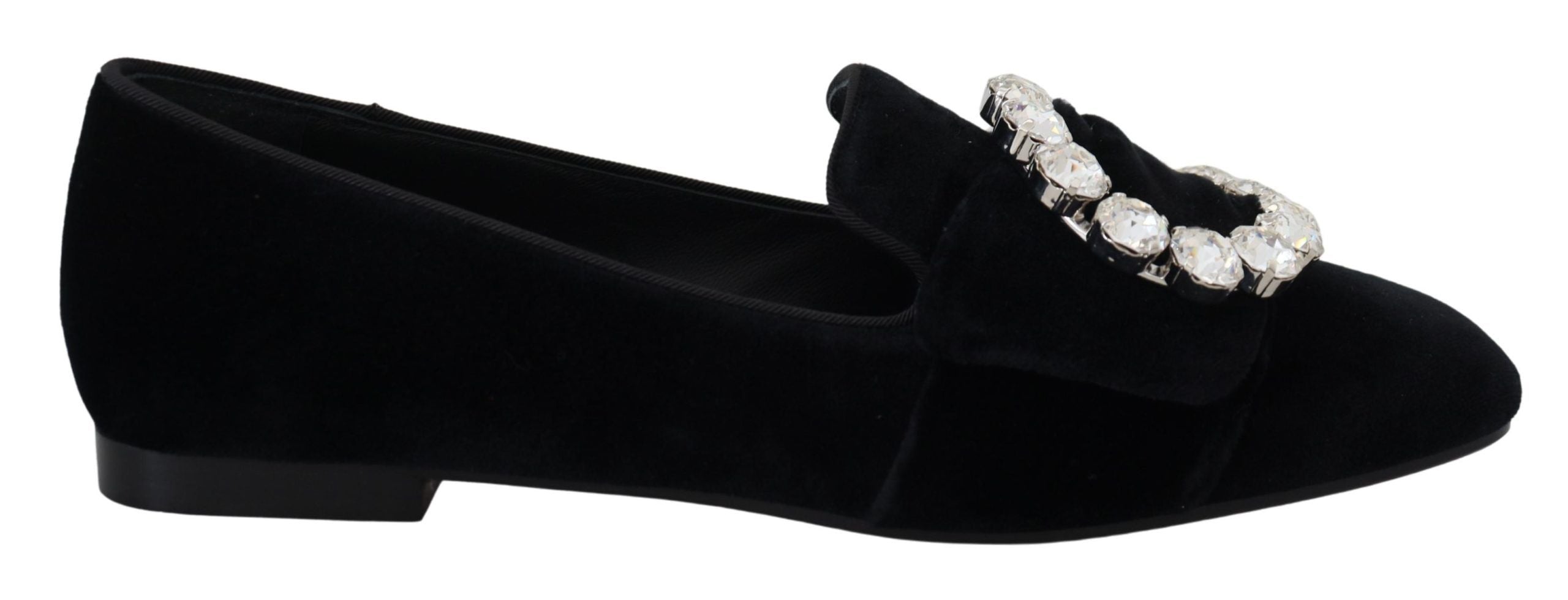 Dolce & Gabbana sorte fløjlsloafers med klare krystaller