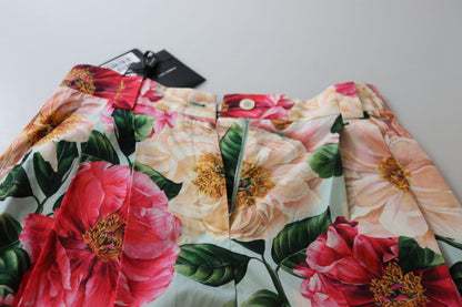 Dolce & Gabbana Multicolor Flora Printed High Waist Cropped Trouser Pants