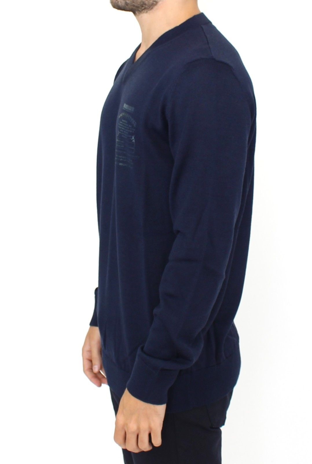 Blå Ermanno Scervino V-hals pullover i akryl og uld