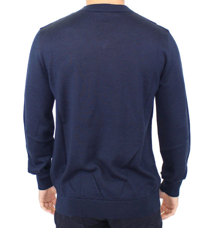 Blå Ermanno Scervino V-hals pullover i akryl og uld