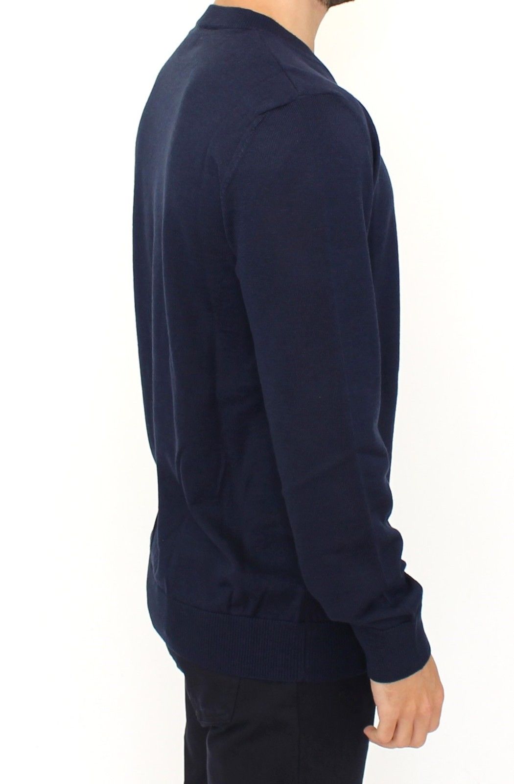 Blå Ermanno Scervino V-hals pullover i akryl og uld
