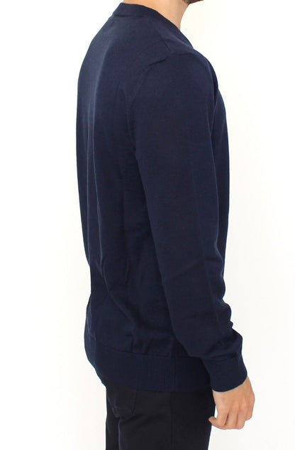 Blå Ermanno Scervino V-hals pullover i akryl og uld