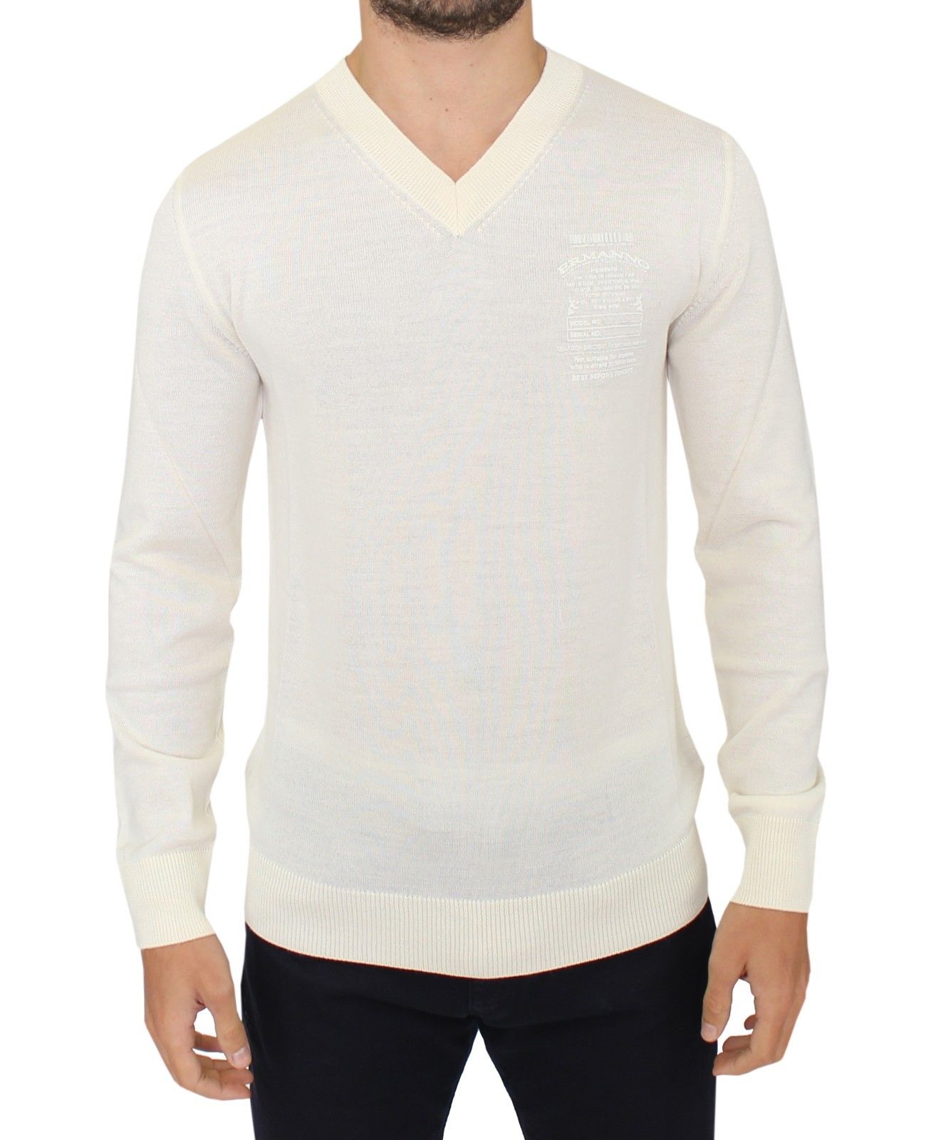 Offwhite Ermanno Scervino V-hals pullover i uldblanding