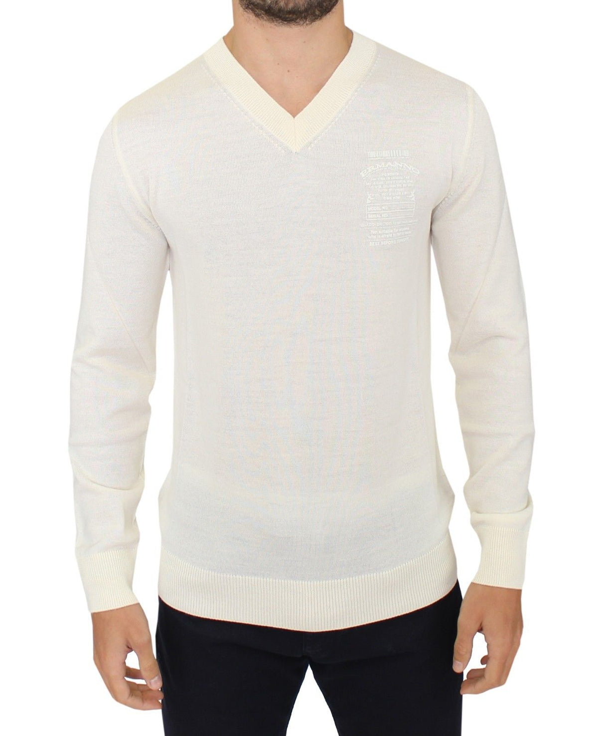 Offwhite Ermanno Scervino V-hals pullover i uldblanding