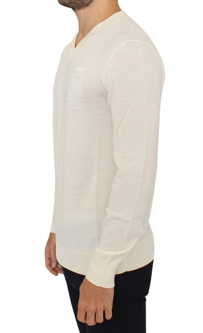 Offwhite Ermanno Scervino V-hals pullover i uldblanding