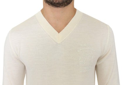 Offwhite Ermanno Scervino V-hals pullover i uldblanding