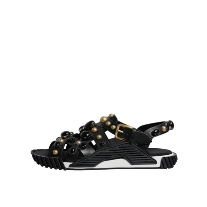 Dolce & Gabbana gabbana black leather studded slides med guld hardware