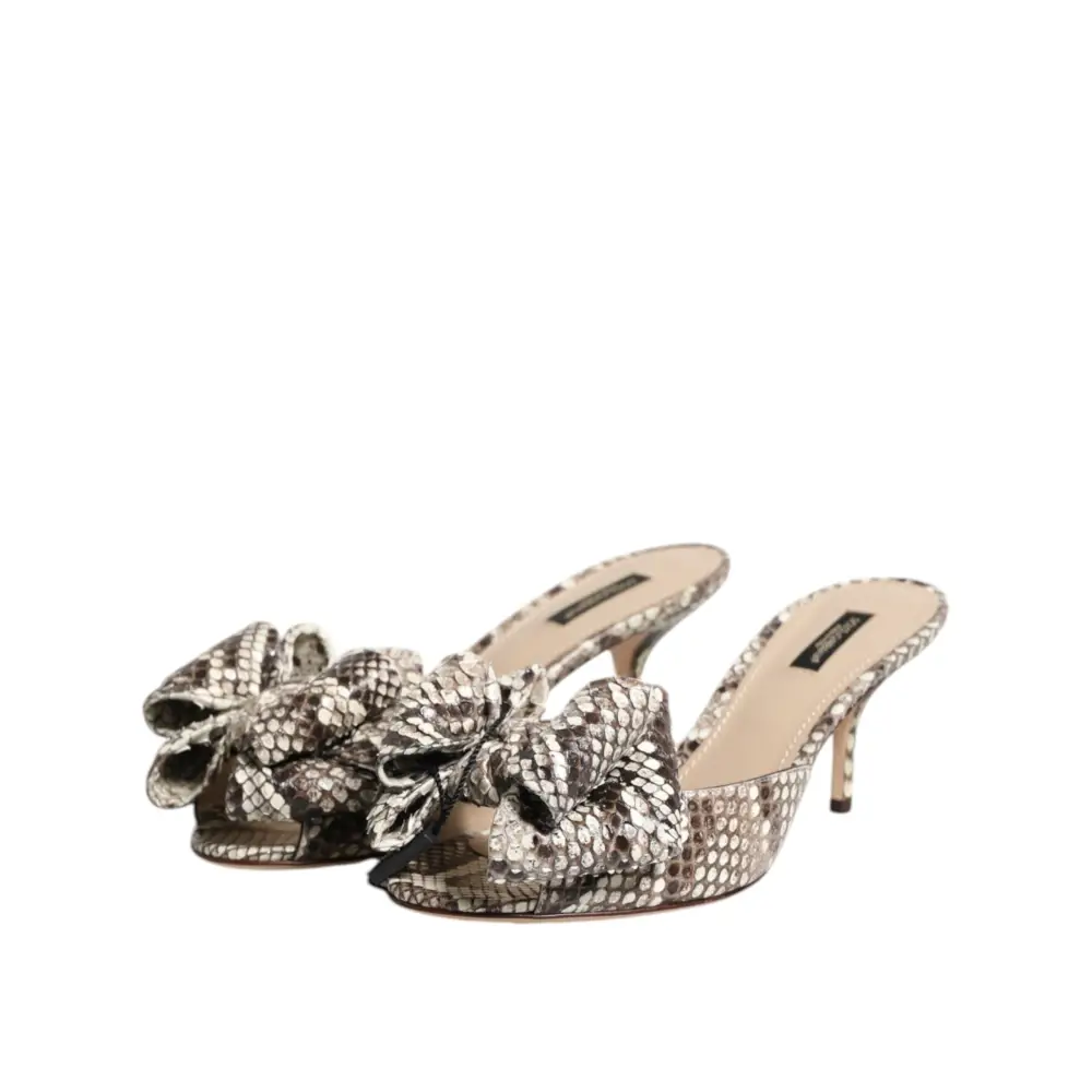 Dolce & Gabbana Gabbana multicolor Keira bow silver og sort slangeskind mules med sløjfe