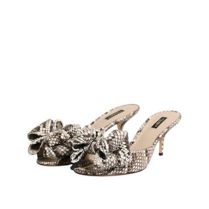 Dolce & Gabbana Gabbana multicolor Keira bow silver og sort slangeskind mules med sløjfe