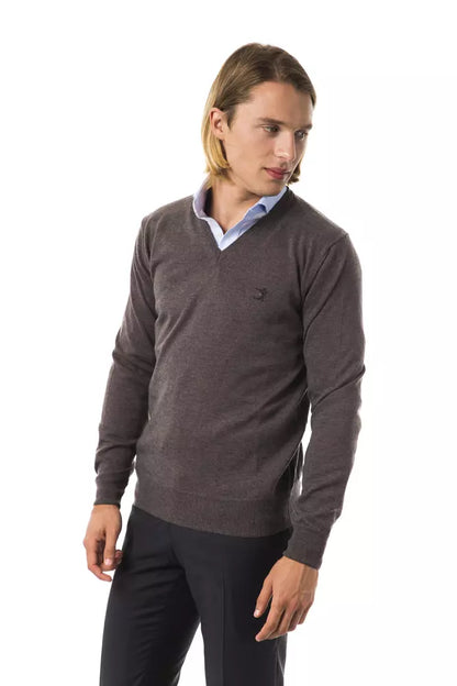Grå Uominitaliani V-hals sweater i merinould