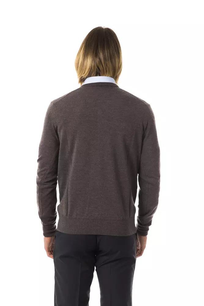 Grå Uominitaliani V-hals sweater i merinould