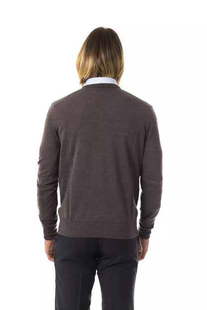 Grå Uominitaliani V-hals sweater i merinould