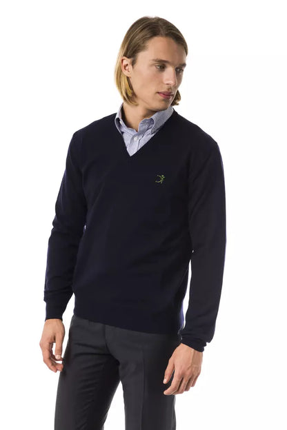 Uominitaliani V-hals sweater i merinould til mænd – blå