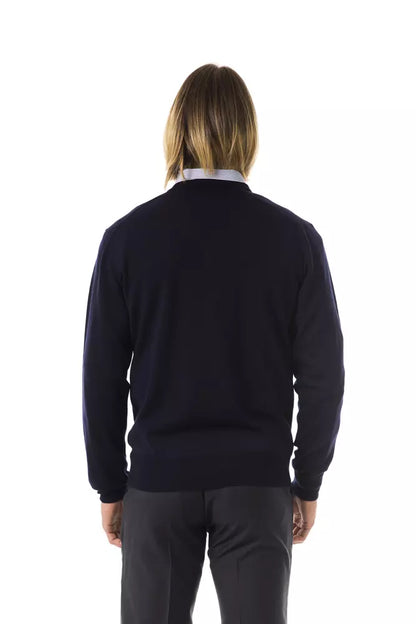 Uominitaliani V-hals sweater i merinould til mænd – blå
