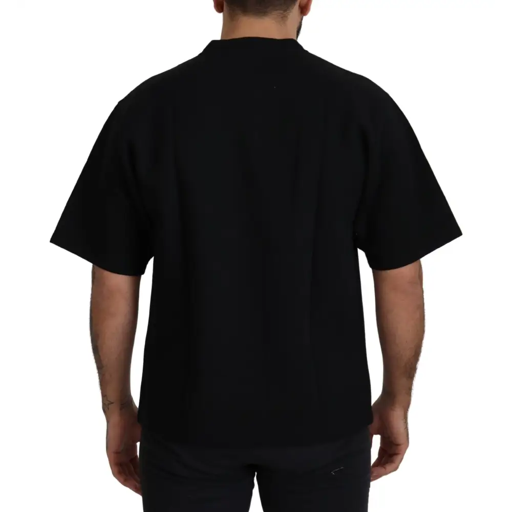Dolce & Gabbana sort logo T-shirt med løs pasform, outlet mærkevarer