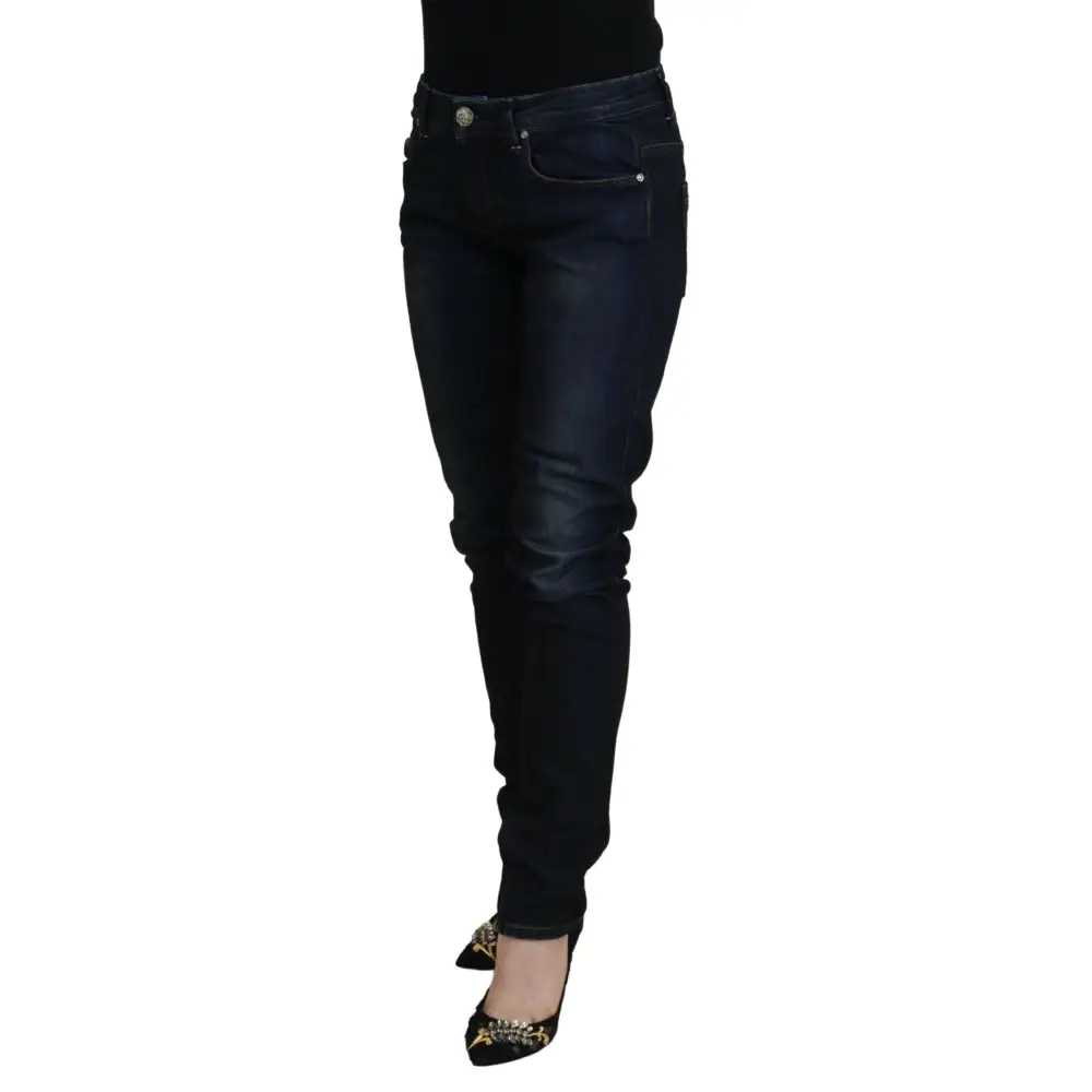 Mørkeblå skinny jeans med fade og metal-knap, Acht Blue outlet mærkevarer