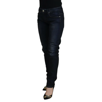 Mørkeblå skinny jeans med fade og metal-knap, Acht Blue outlet mærkevarer
