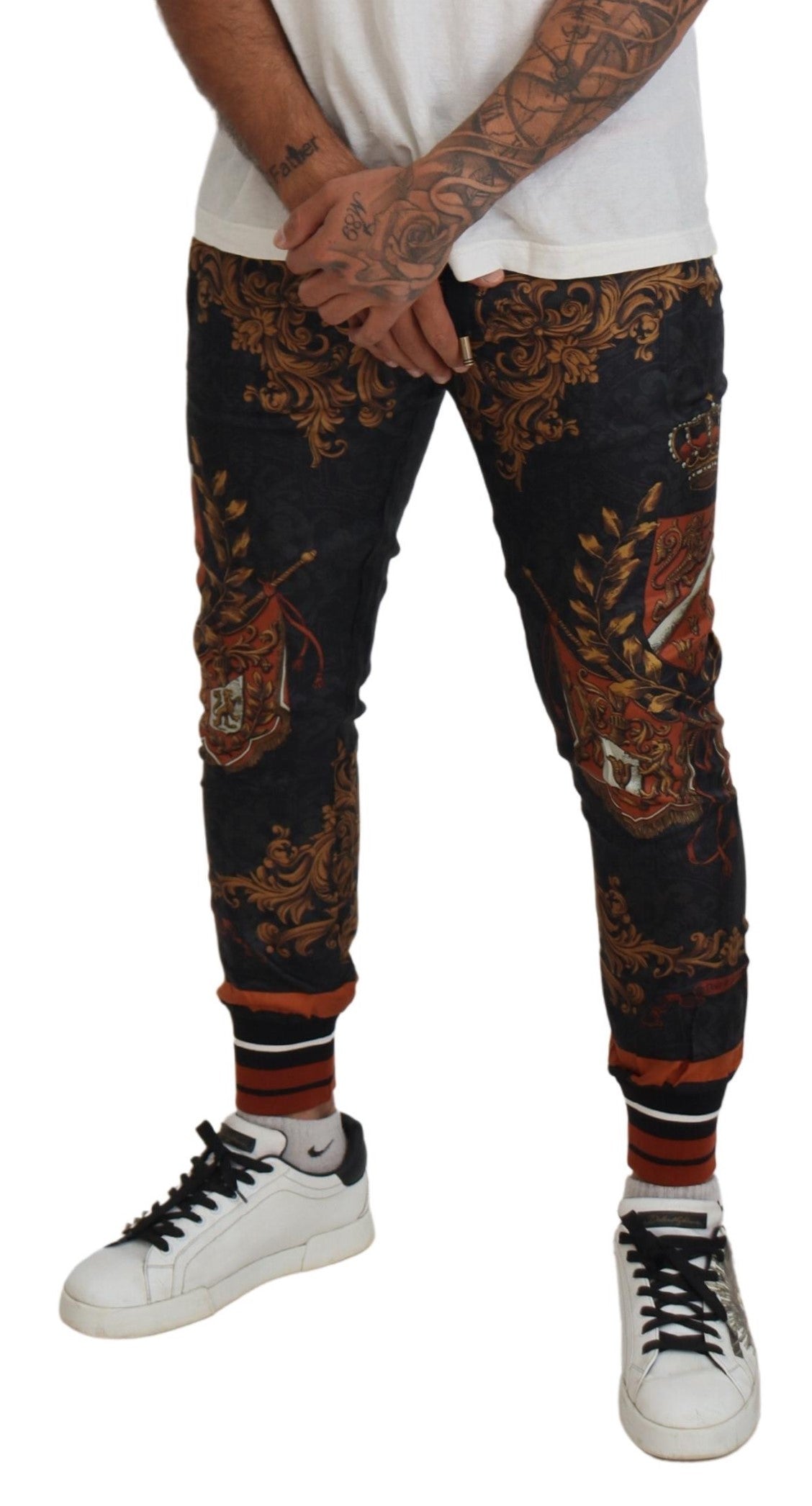 Dolce & Gabbana Grå Silke Baroque Crown Bukser & Jeans Sport Bukser & Jeans