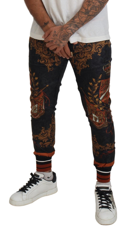 Dolce & Gabbana Grå Silke Baroque Crown Bukser & Jeans Sport Bukser & Jeans