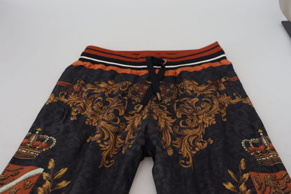 Dolce & Gabbana Grå Silke Baroque Crown Bukser & Jeans Sport Bukser & Jeans