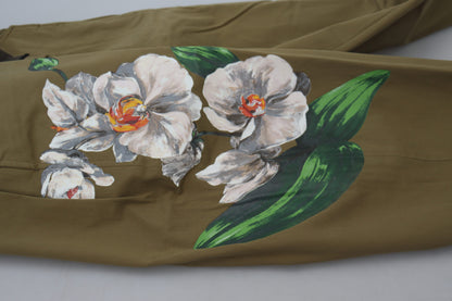 Dolce & Gabbana Beige Cotton Stretch Floral Chinos Pants