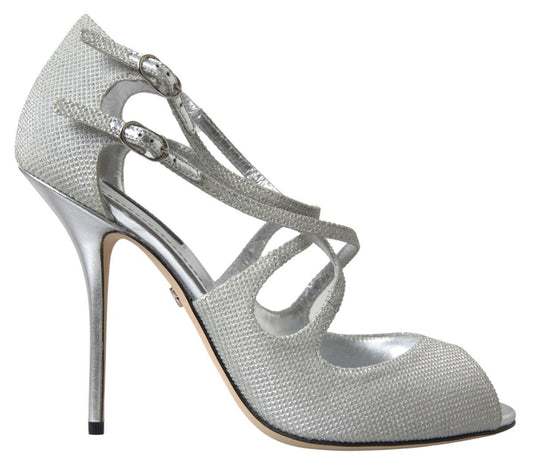 Dolce & Gabbana sølvfarvede sandalpumps med shimmer