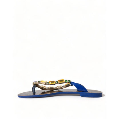 Dolce & Gabbana Blue Crystals Flats Sandals Beachwear Shoes