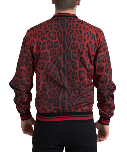 Dolce & Gabbana Red Leopard Bomber Short Coat Jacket
