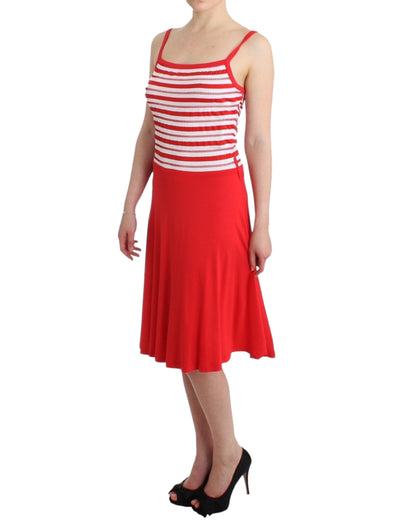 Roccobarocco rød- og hvidstribet A-formet jerseykjole