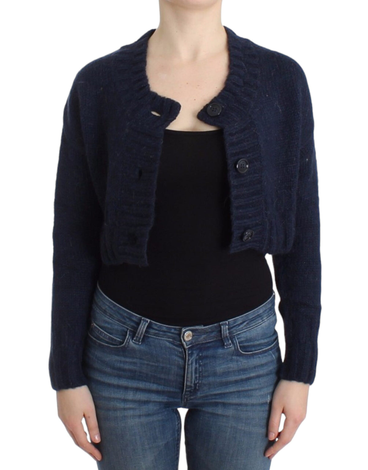 Blå John Galliano cropped cardigan i akryl og mohair