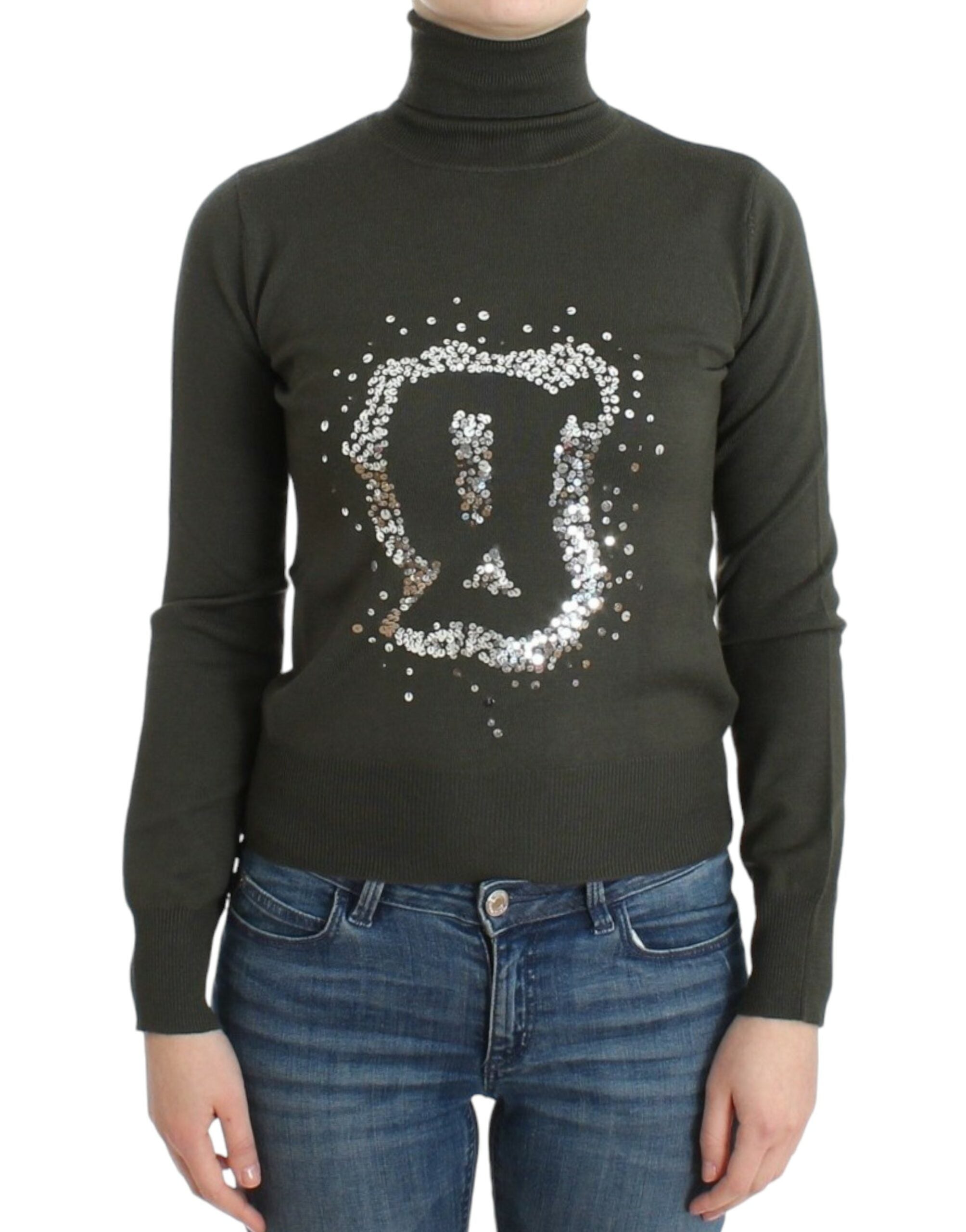 Grøn John Galliano rullekravesweater i jomfruuld