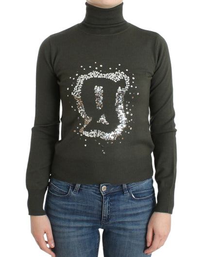 Grøn John Galliano rullekravesweater i jomfruuld