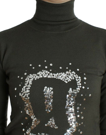 Grøn John Galliano rullekravesweater i jomfruuld