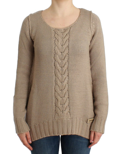 Beige strikket Class Roberto Cavalli sweater i uld og akryl