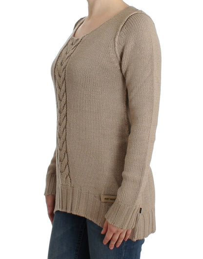 Beige strikket Class Roberto Cavalli sweater i uld og akryl