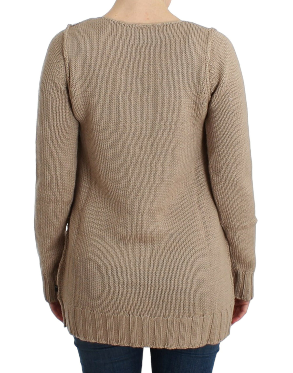 Beige strikket Class Roberto Cavalli sweater i uld og akryl