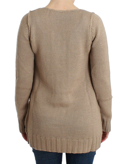 Beige strikket Class Roberto Cavalli sweater i uld og akryl