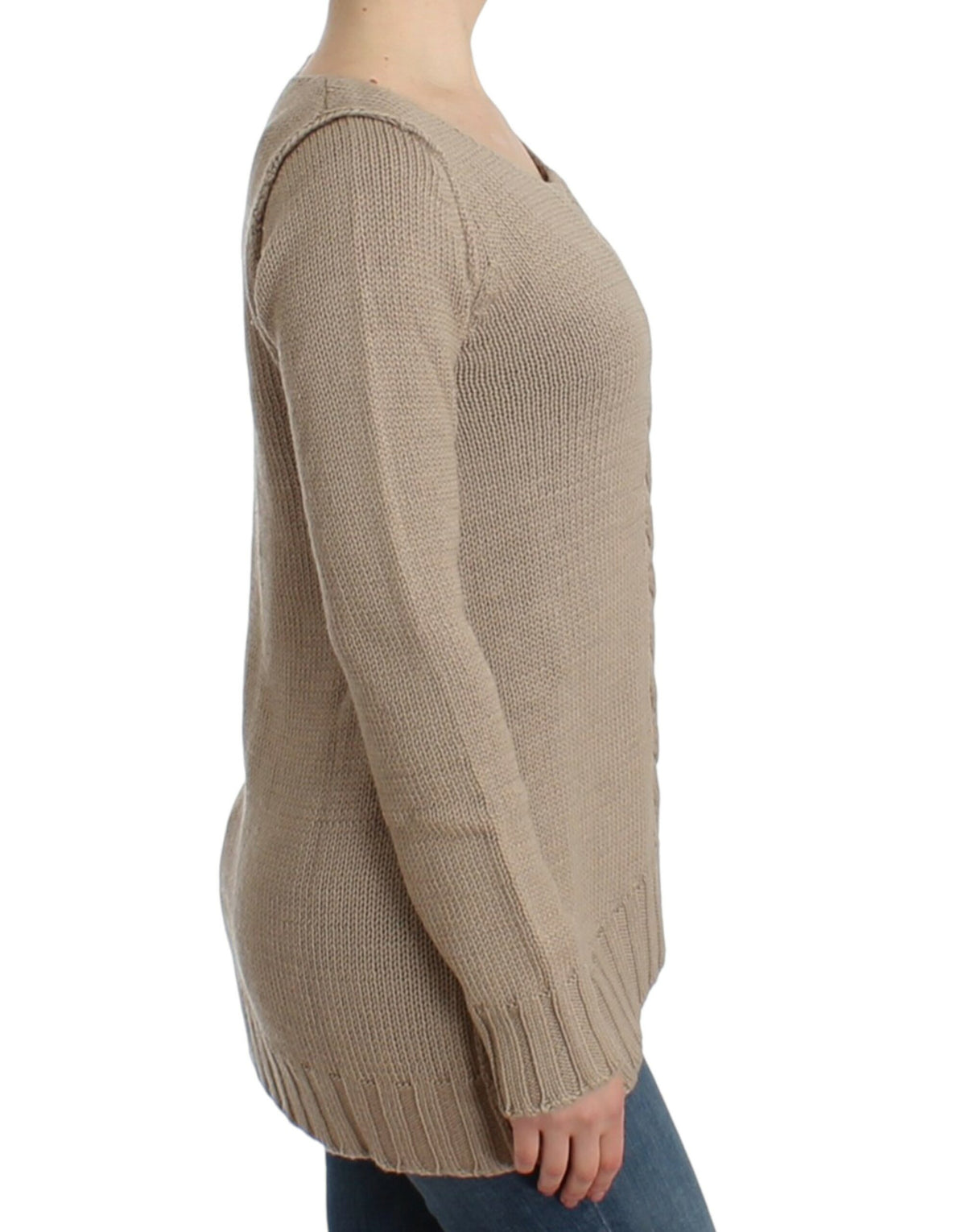Beige strikket Class Roberto Cavalli sweater i uld og akryl