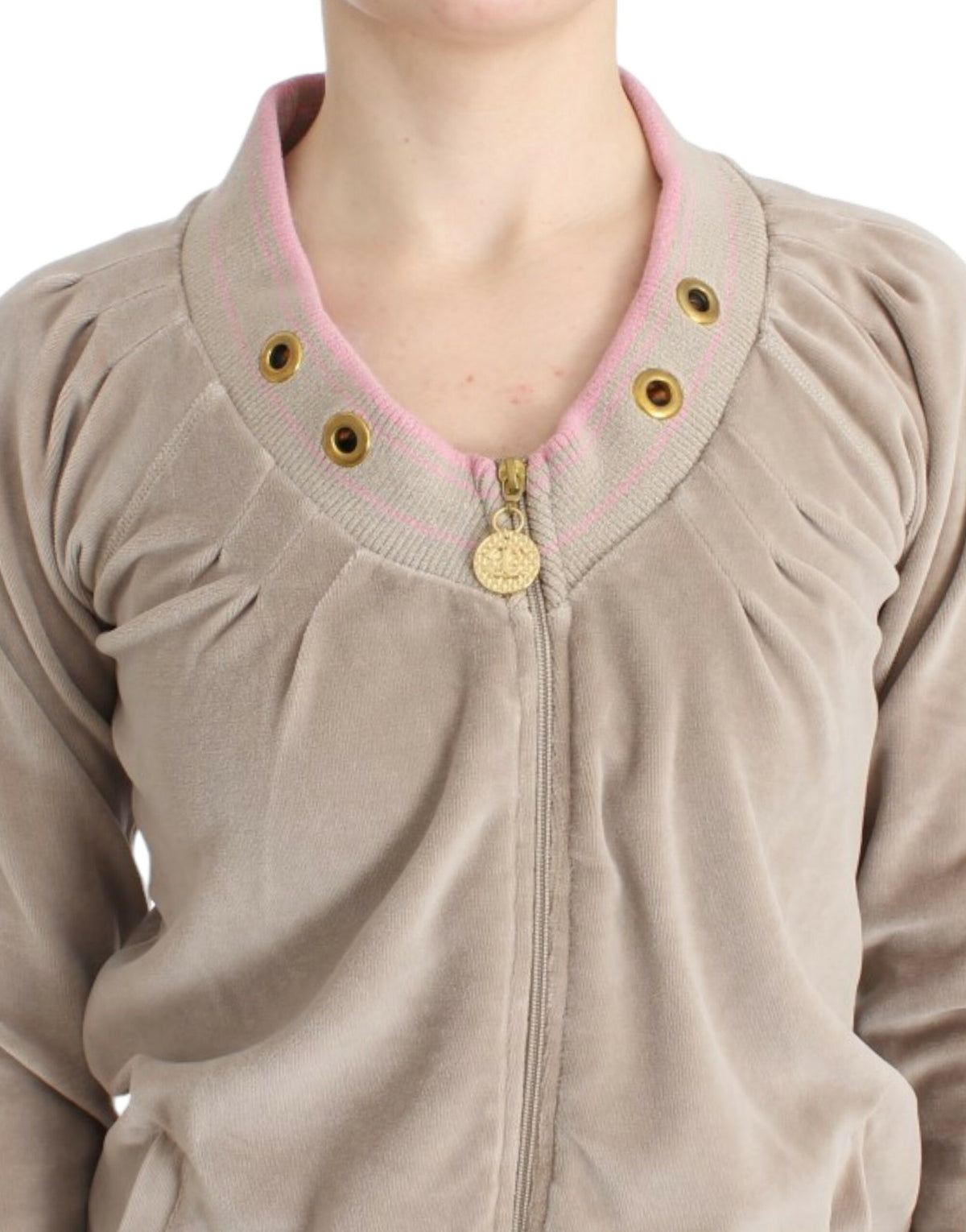 Cavalli Beige velvet zipup sweater