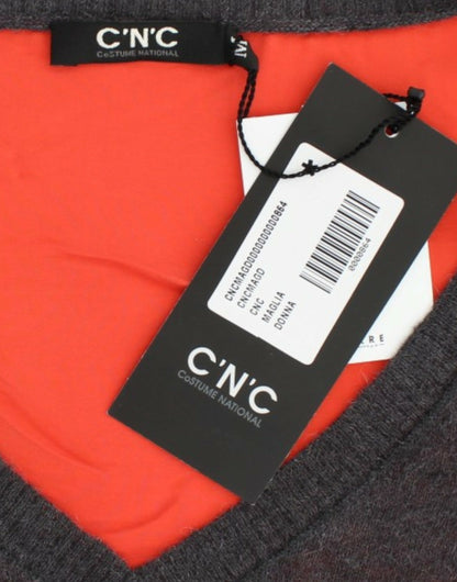Grå og orange Costume National C’N’C kortærmet sweater i alpaka, uld og nylon