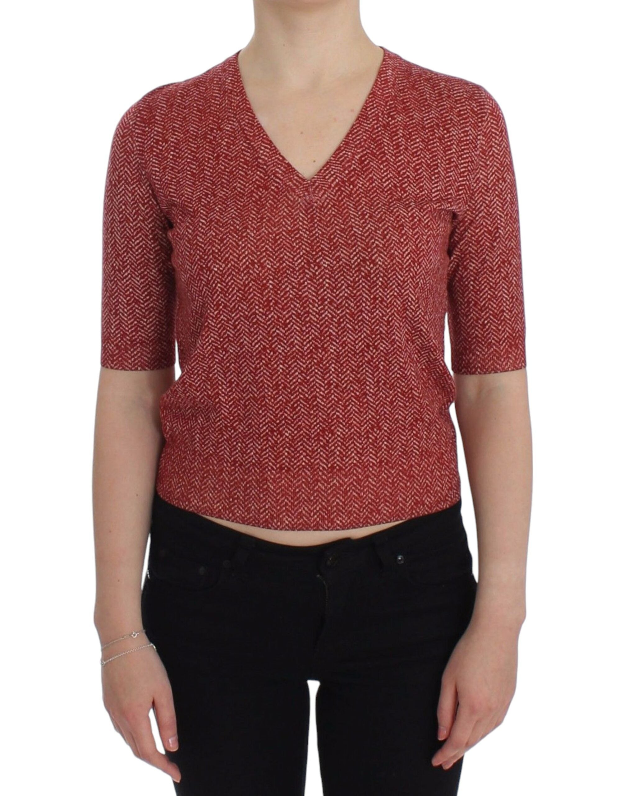 Rød Dolce & Gabbana kortærmet V-hals pullover i uld