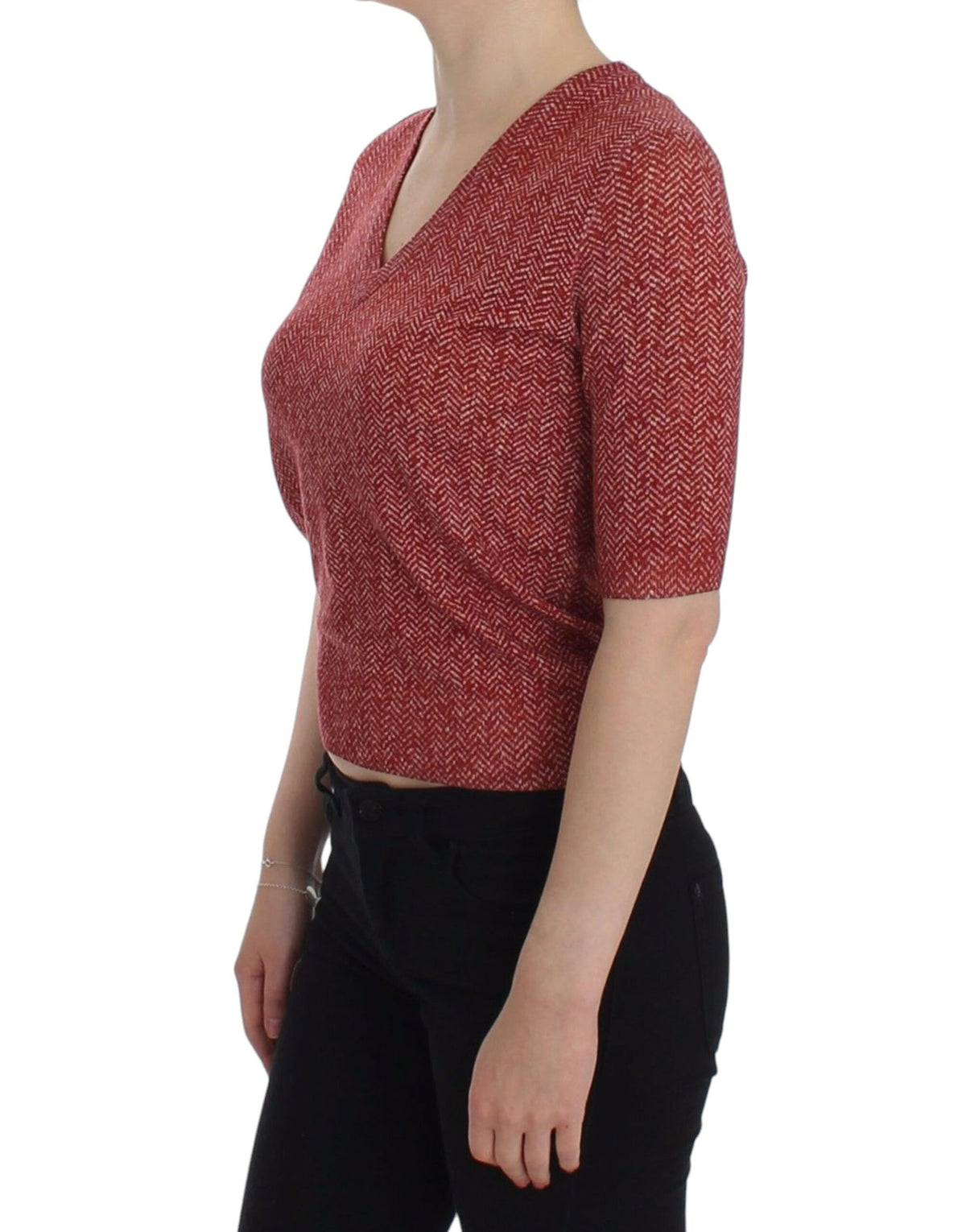 Rød Dolce & Gabbana kortærmet V-hals pullover i uld